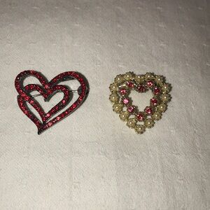 2 Vintage Heart Shaped Rhinestone Brooch’s